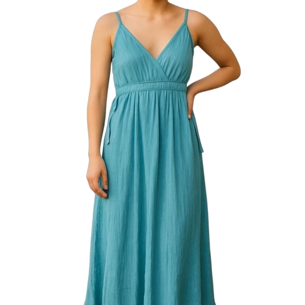 Taylor Sleeveless Maxi Dress Turquoise Side Slits NEW Prom Formal